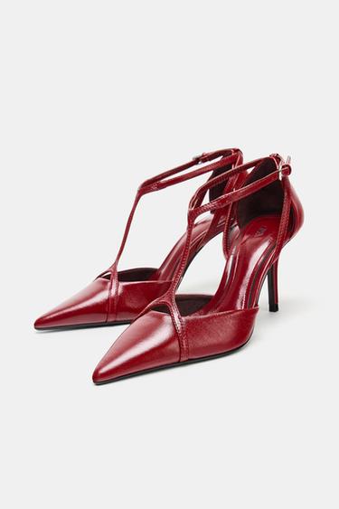 LEATHER STRAPPY HEEL SHOES - Red de Zara - Image 3