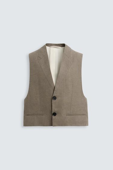 TEXTURED LINEN/COTTON WAISTCOAT - Brown marl by Zara