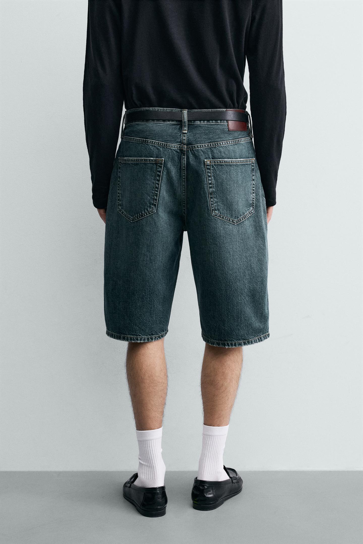 Мужские шорты Zara Loose Fit Denim Shorts, цвет: Синий / Зелёный — фото 3