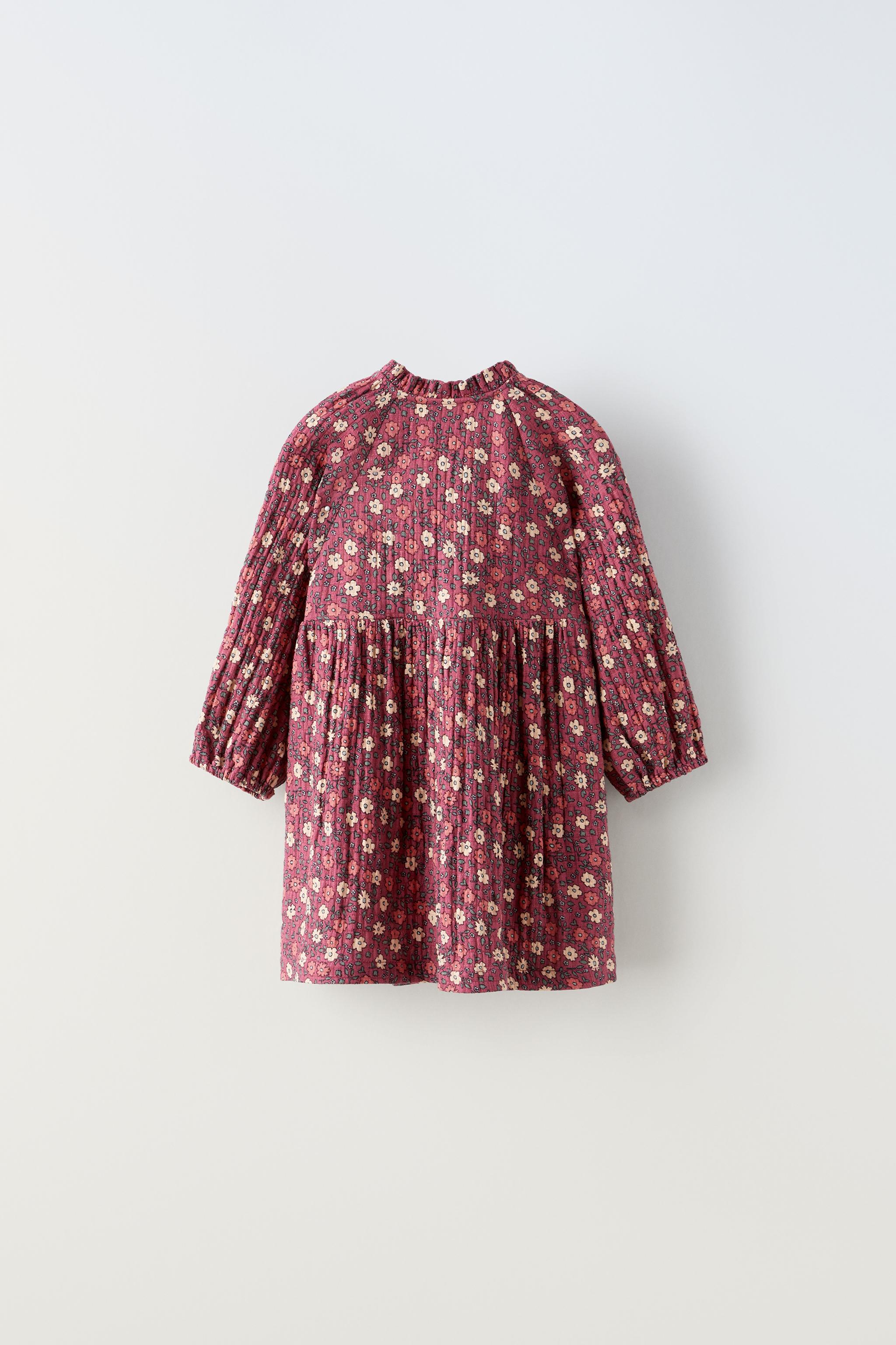 TEXTURED FLORAL DRESS Maroon ZARA United States