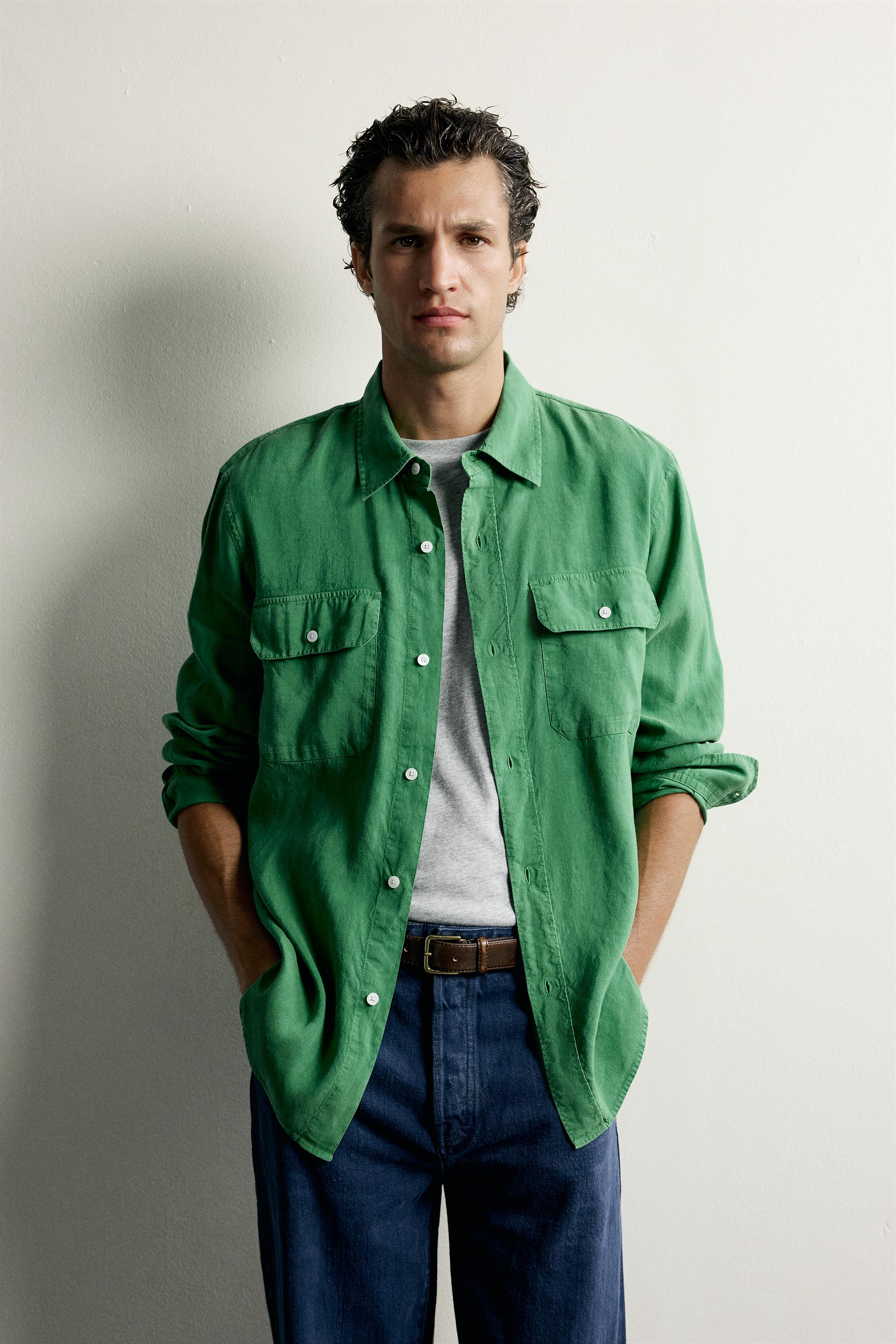 LINEN-LYOCELL FLUID SHIRT — Green