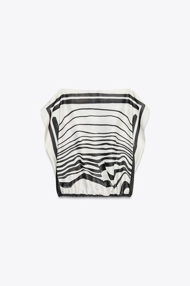 ZW COLLECTION PRINTED TOP - Black / Ecru by Zara - Image 5