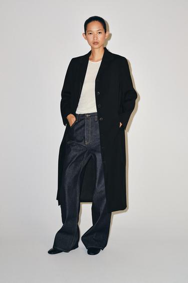 Zara ZW COLLECTION 100% WOOL LONG COAT - Black