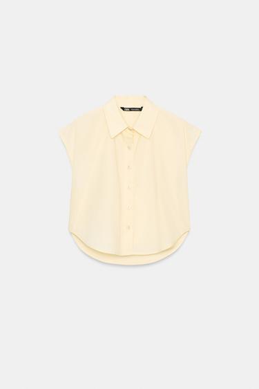 Zara SLEEVELESS POPLIN SHIRT - Vanilla