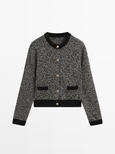 Cárdigan punto botones dorados mezcla lana - Negro de Zara