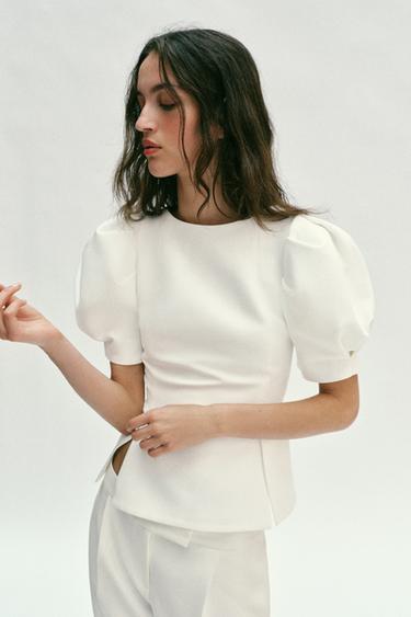 Zara BLUZA SA PUF RUKAVIMA – Ekru