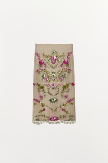 METALLIC THREAD BEAD SKIRT - Beige-pink by Zara - Image 4