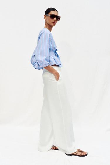 CHEMISE À RAYURES ET LACETS - Bleu / Blanc de Zara - Image 3