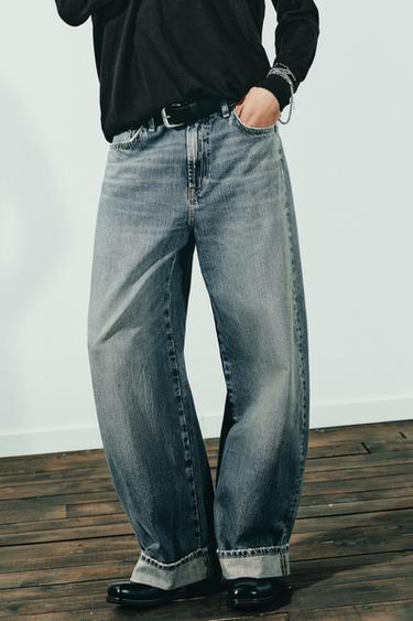 TRF BAGGY FOLDED MID-WAIST JEANS - Blue by Zara