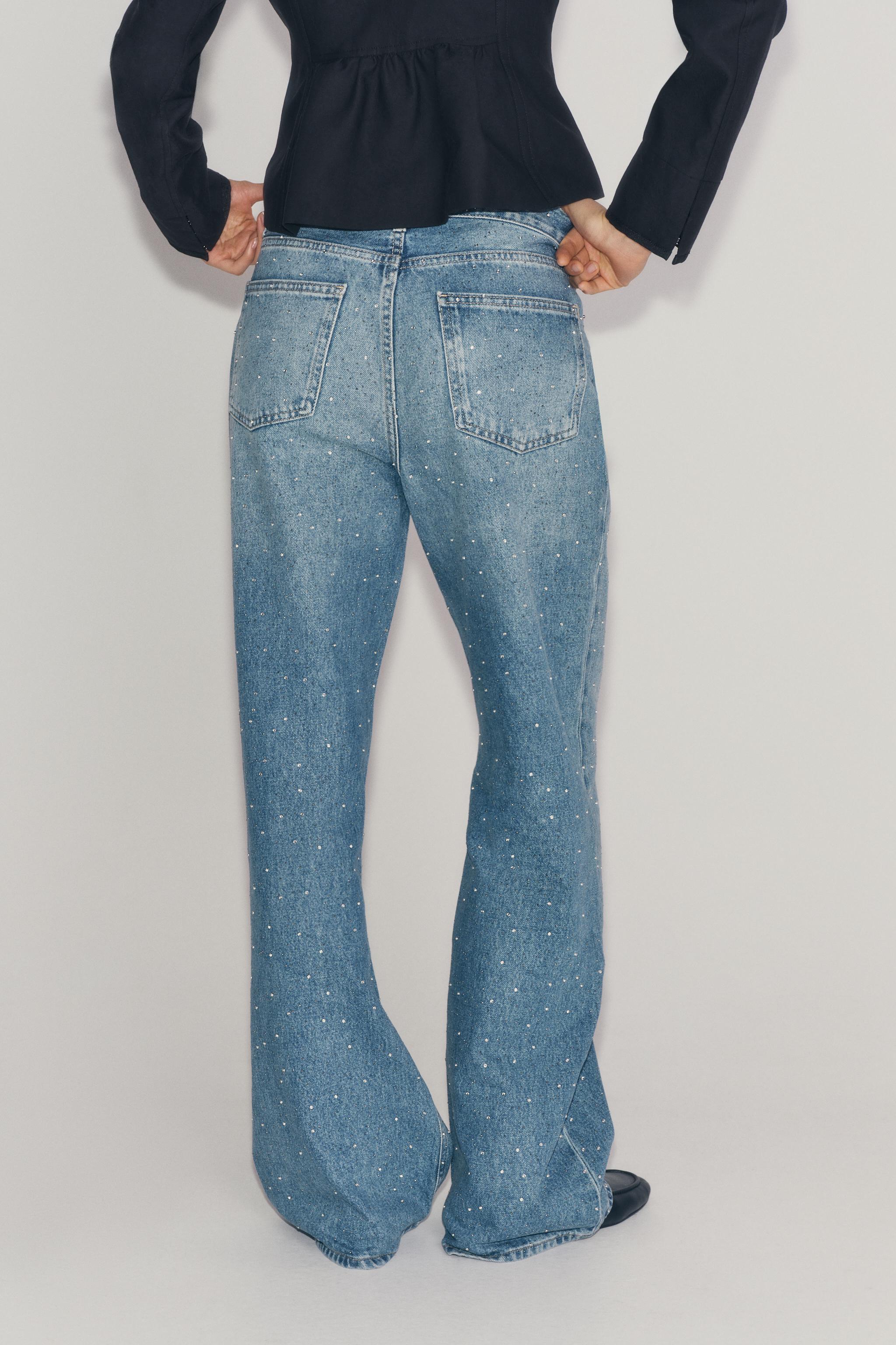 Женские джинсы Zara ZW COLLECTION MID-RISE WIDE LEG RHINESTONE JEANS — фото 3