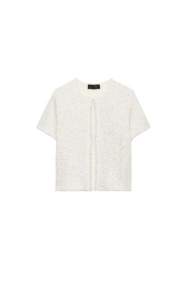 SEQUIN METALLIC THREAD CARDIGAN - Ecru by Zara