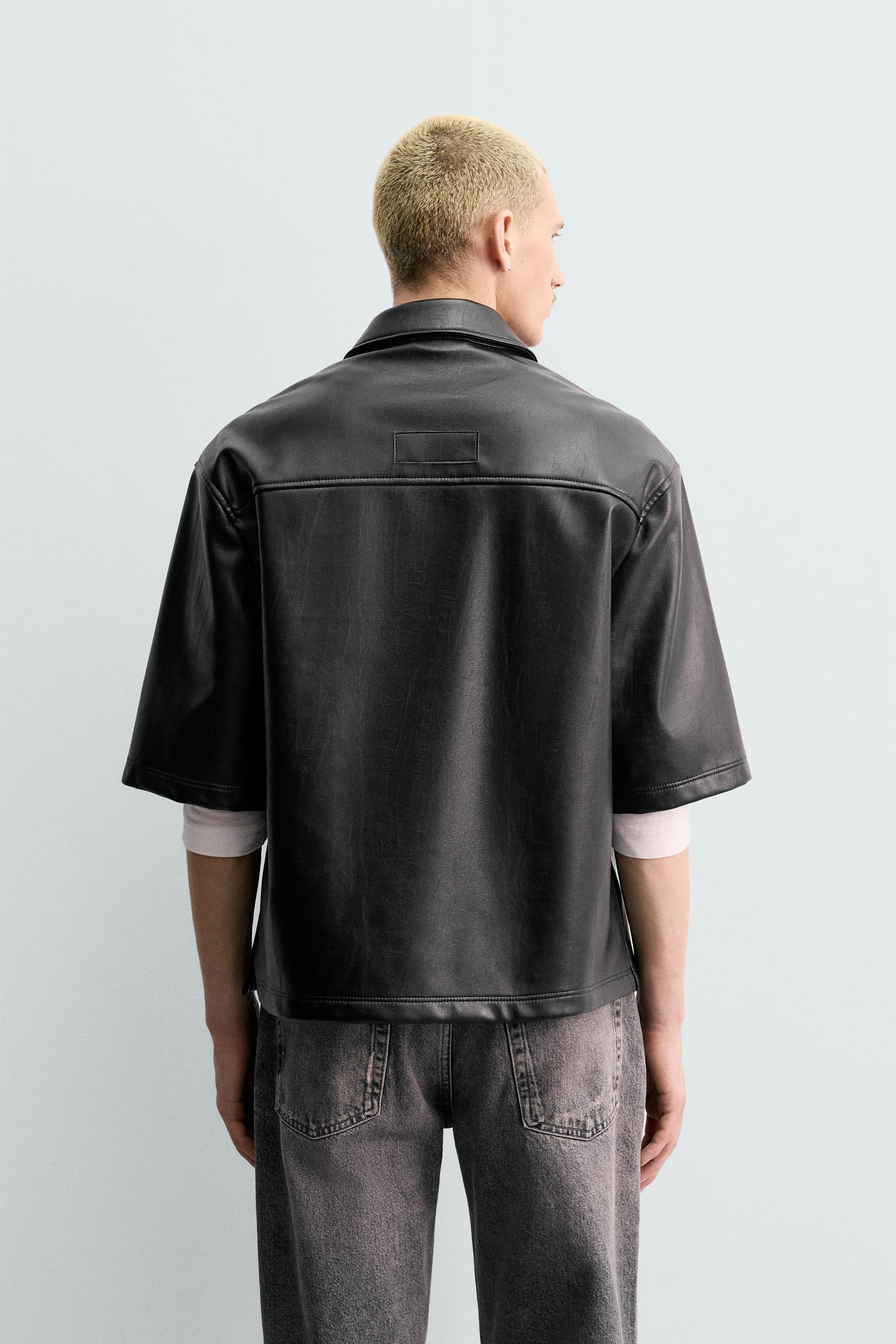 Zara RELAXED FIT FAUX LEATHER OVERSHIRT — фото 3