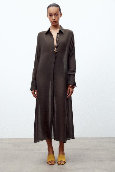 Zara ZW COLLECTION RAMIE TUNIC DRESS - Brown - Image 0