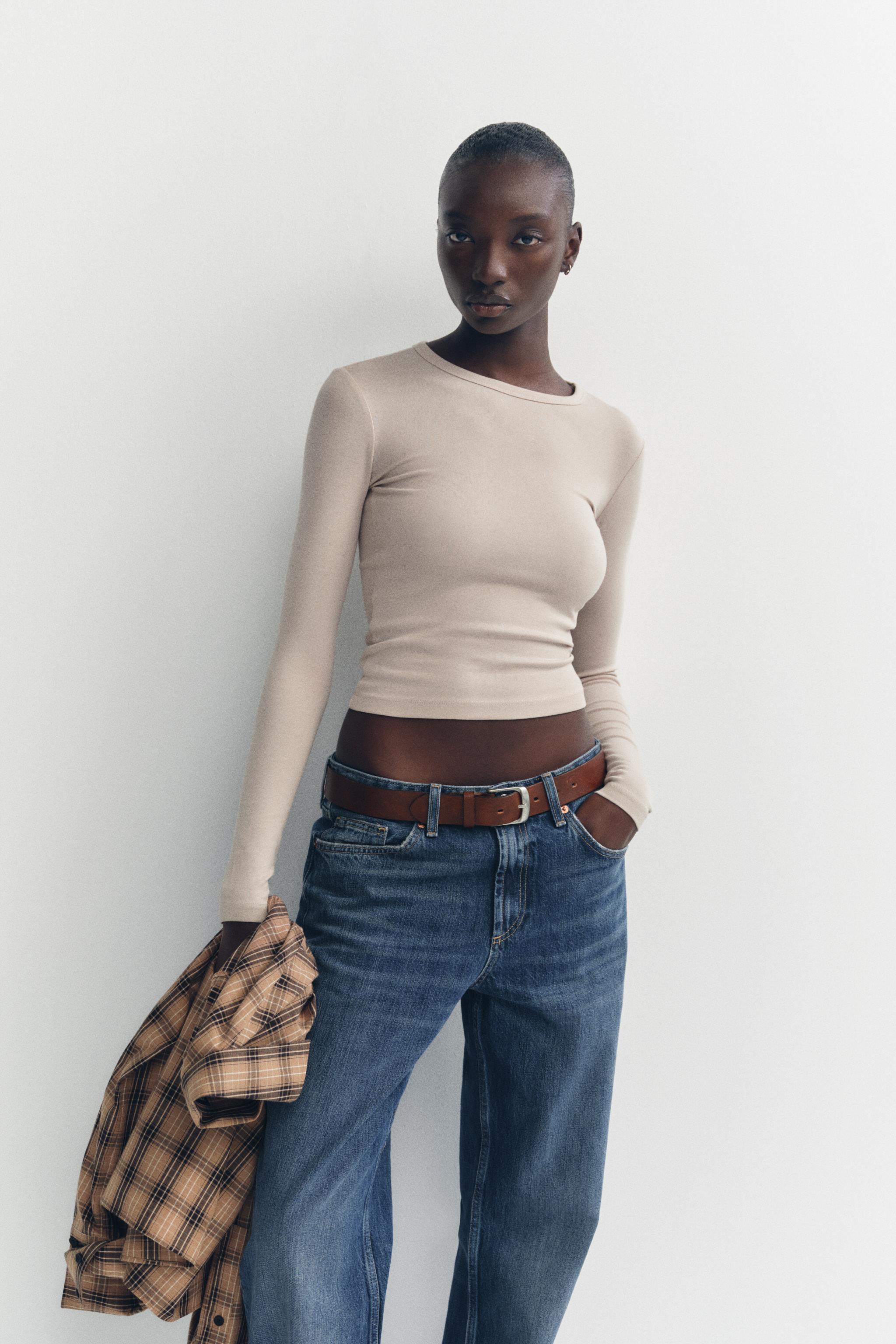 【ZARA】リラックスモダール半袖シャツ 4296/139/052 コットン モダール ロングスリーブTシャツ - ホワイト | ZARA