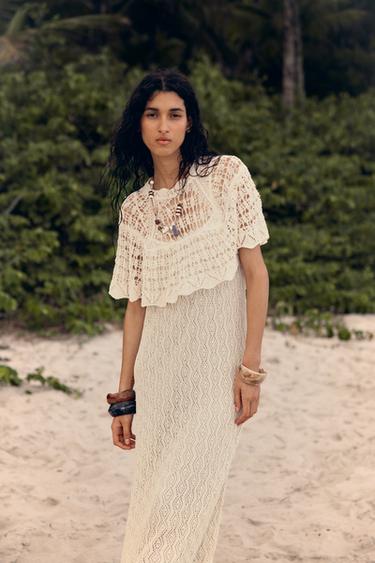 VESTIDO LARGO PUNTO POINTELLE - Crudo de Zara - Imagen 0