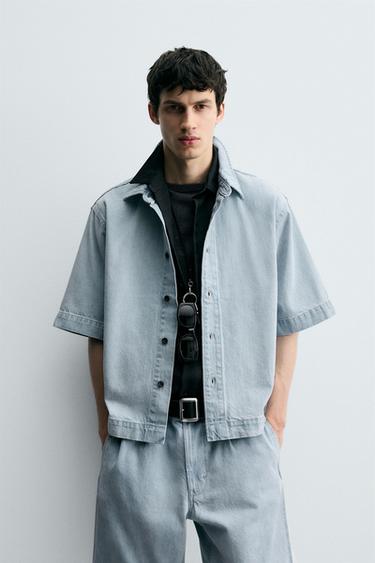 SHORT SLEEVE DENIM SHIRT - Sky blue by Zara