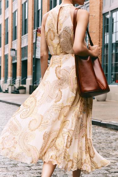 Zara PRINTED HALTER MIDI DRESS - Multicolored