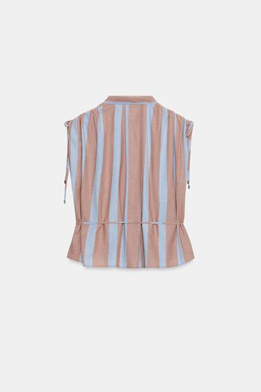 STRIPED SHIRT WITH DRAWSTRINGS - Brown-Blue by Zara - Image 9