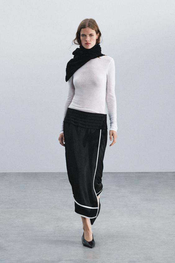 Zara ZW COLLECTION SASH MIDI SKIRT - Black - Image 0
