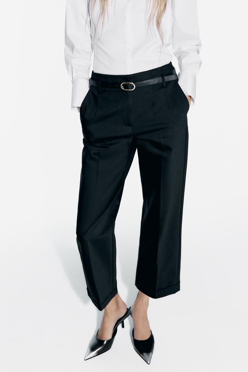 STRAIGHT FIT TROUSERS WITH BELT - Black