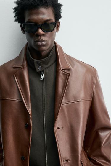 RELAXED FIT LEATHER BLAZER - Brown by Zara - Image 4