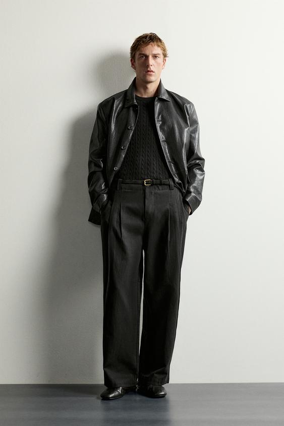 LYOCELL AND COTTON PLEATED TROUSERS - Black by Zara - Image 0