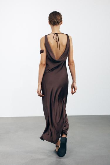 ROBE LONGUE SATINÉE ZW COLLECTION - Marron de Zara - Image 3