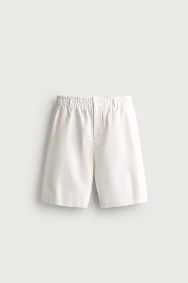 COTTON-LYOCELL WIDE-LEG BERMUDA SHORTS - White by Zara
