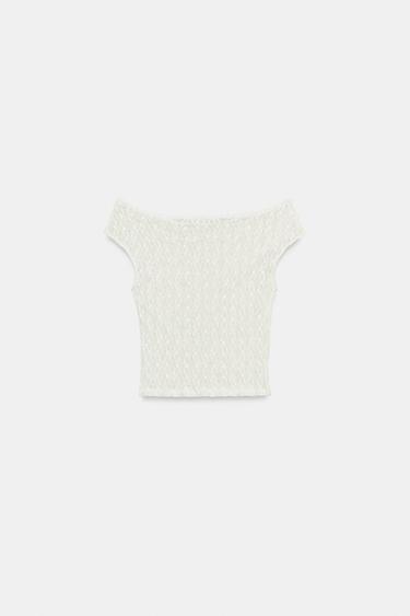 TOP EN DENTELLE À COL BATEAU - Blanc cassé de Zara - Image 5