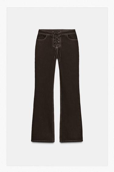 JEANS Z1975 STRAIGHT TIRO ALTO CORDONES - Marrón de Zara