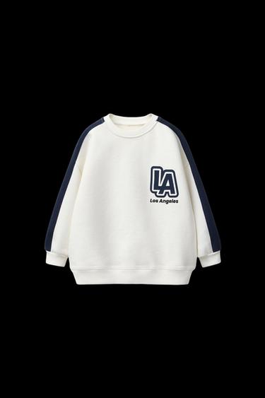 SUDADERA BANDAS TEXTO RELIEVE - Crudo / Marino de Zara - Imagen 0