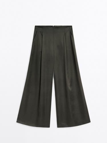 Zara Satin wide-leg trousers - STUDIO - Dark green