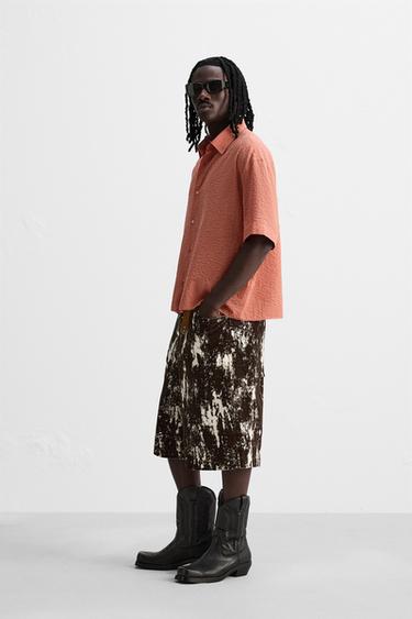 CHEMISE SEERSUCKER À CARREAUX - Rouge de Zara - Image 3