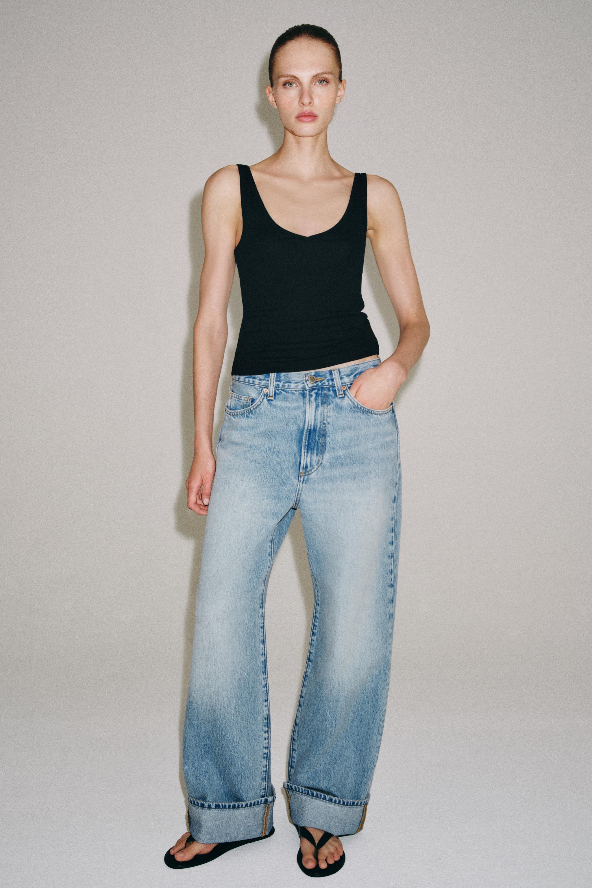 COTTON STRAP TOP — Black