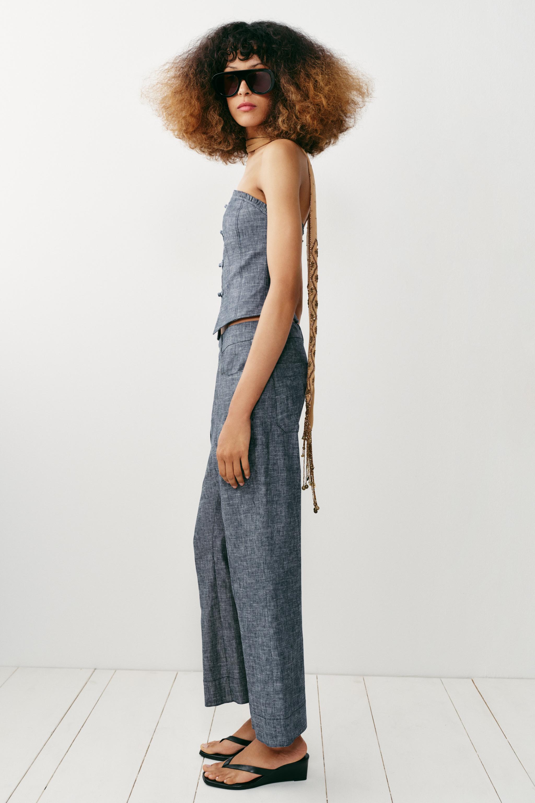 Zara Mini Çan Keten Pantolon görsel 4