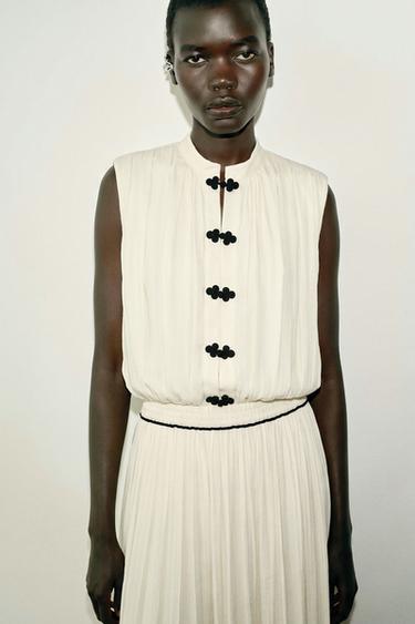 SATIN TOP WITH FROG FASTENING - Ecru by Zara
