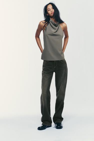 Zara HALTER OPEN BACK TOP - Greenish