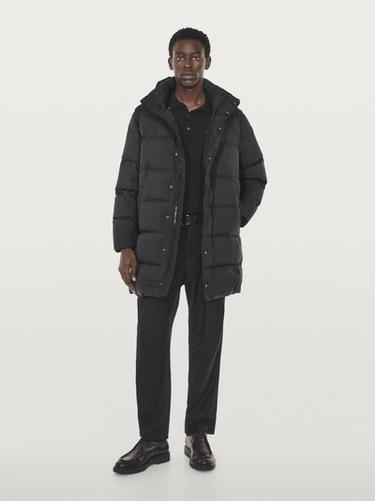 Zara Long water-repellent puffer coat - Black