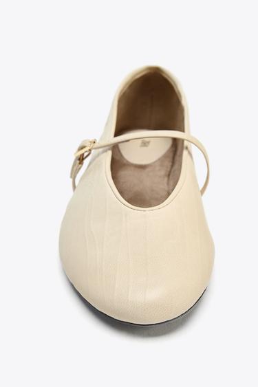 LEATHER BALLERINA - Ecru White by Zara - Image 4
