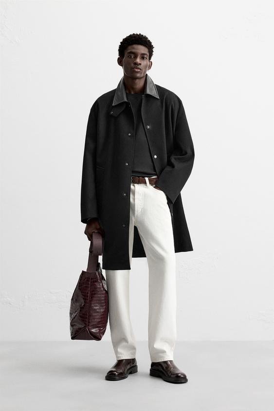 ТРЕНЧ С КОЖАНЫМ ВОРОТНИКОМ - LIMITED EDITION — ЧЕРНЫЙ от Zara — изображение 0