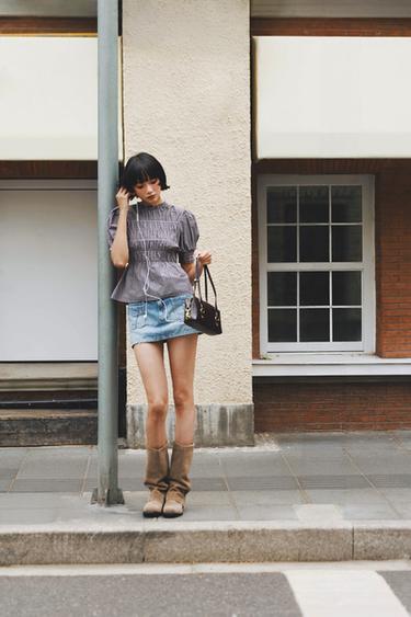 Zara TRF 牛仔迷你裙 - 淡藍色