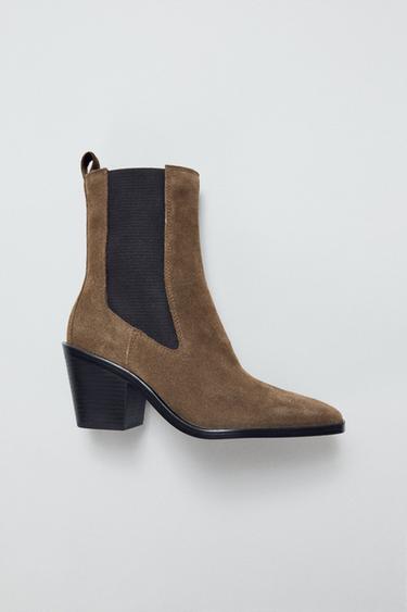 SPLIT SUEDE HEELED ANKLE BOOTS - Brown by Zara