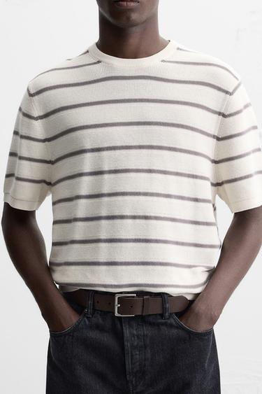 STRIPED KNIT TOP - Grey / Natural by Zara