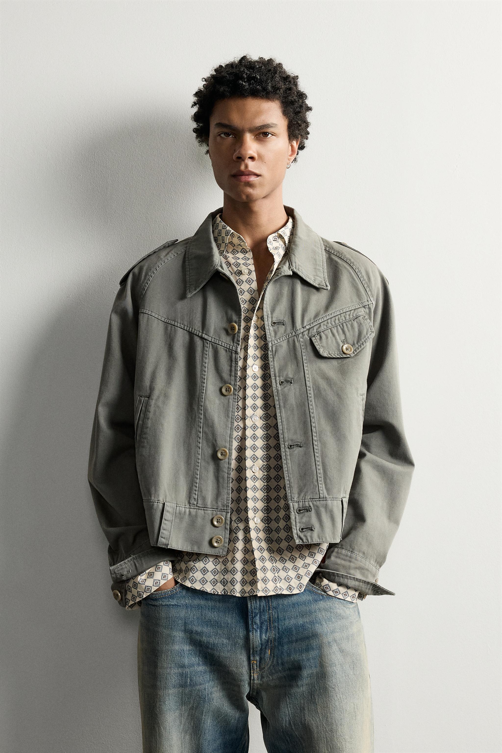 CROPPED EPAULET JACKET — Sea green