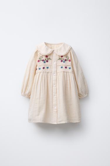 EMBROIDERED FLORAL DRESS - Beige by Zara - Image 0