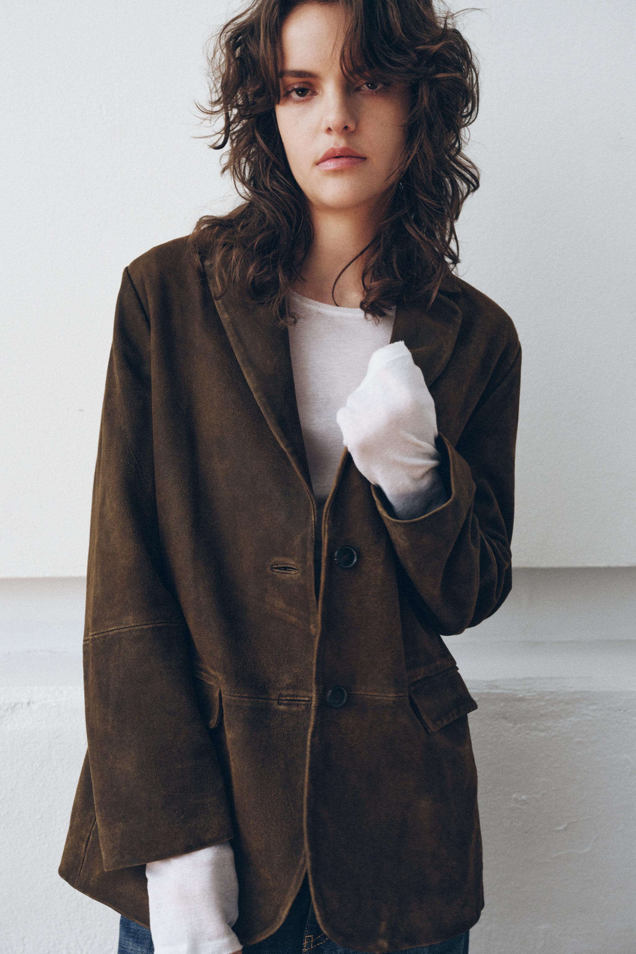 100% SUEDE LEATHER BLAZER ZW COLLECTION LIMITED EDITION