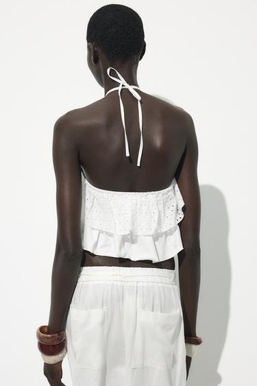 HALTER TOP WITH RUFFLES - White by Zara - Image 4