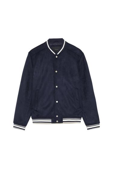 FAUX SUEDE VARSITY BOMBER JACKET