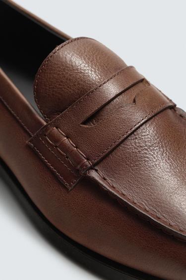 LEATHER PENNY LOAFERS - Brown by Zara - Image 5