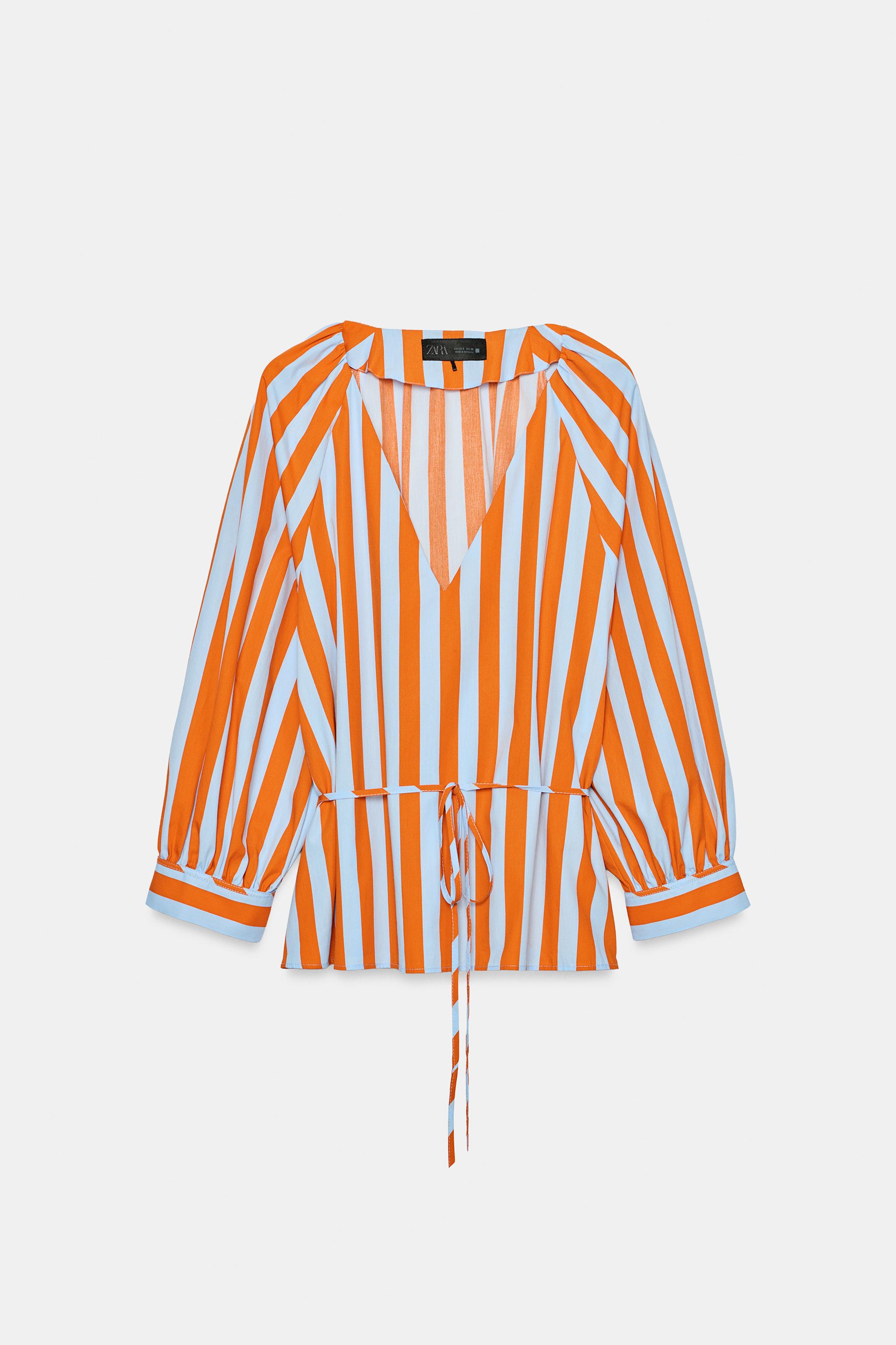 Женские рубашки Zara STRIPED SHIRT WITH SLIM BELT — фото 9